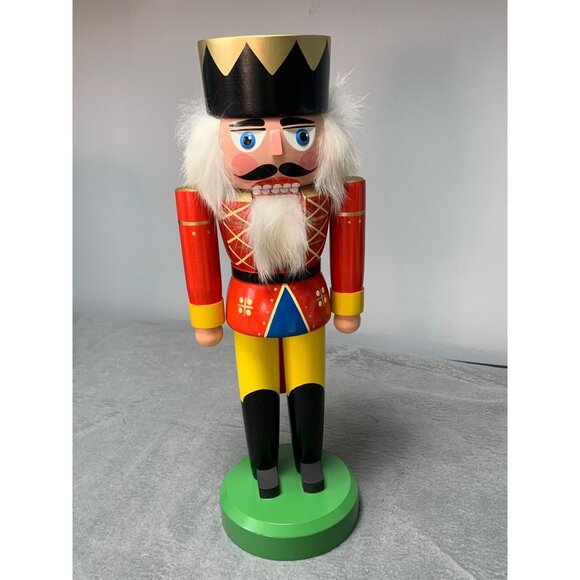 Erzgebirge German Nutcracker Figurine Red Yellow Outfit Faux Fur Accents Gold-Ti - Picture 9 of 10